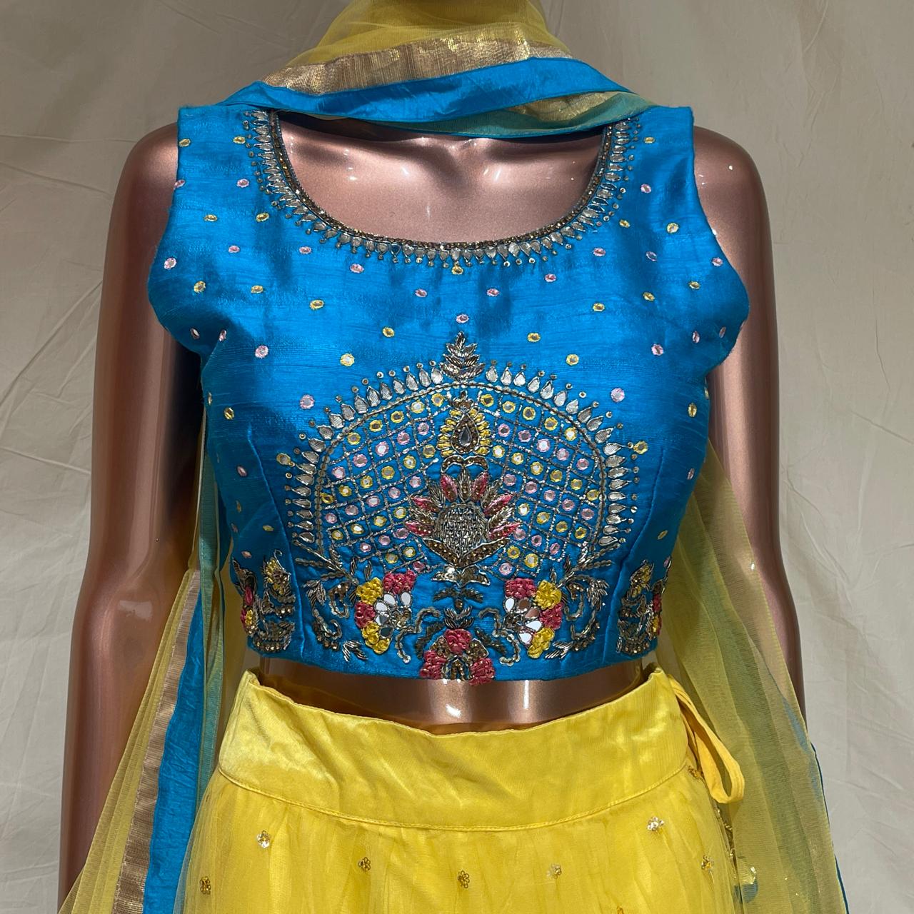 Shree Shanti Selection - Blue and Yellow Lehenga for Women